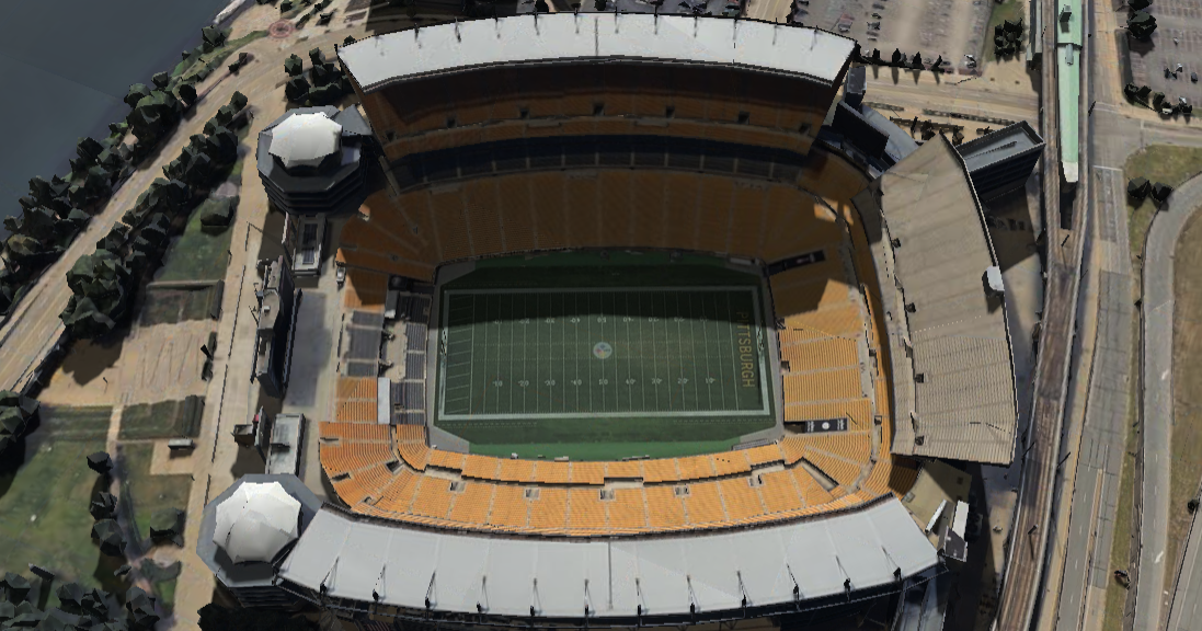 Acrisure Stadium 3D shade map showing shaded seats and sun position