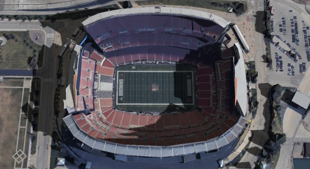 Huntington Bank Field 3D shade map showing shaded seats and sun position