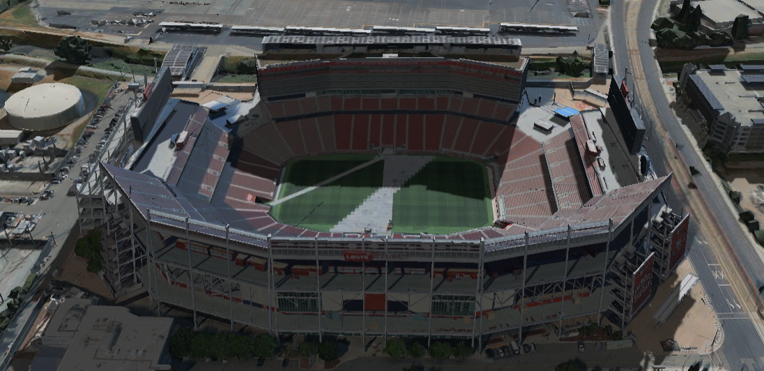 Levi's Stadium 3D shade map showing shaded seats and sun position