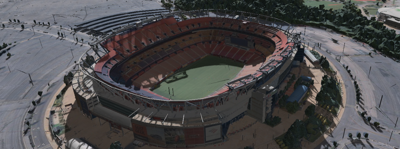 Northwest Stadium 3D shade map showing shaded seats and sun position